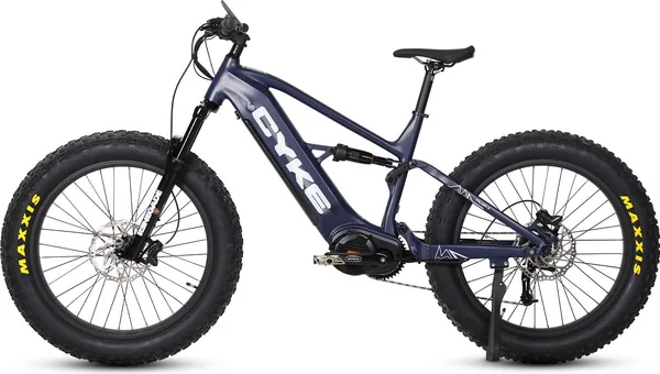 CYKE Falcon X full-suspension electric mountain bike in dark blue